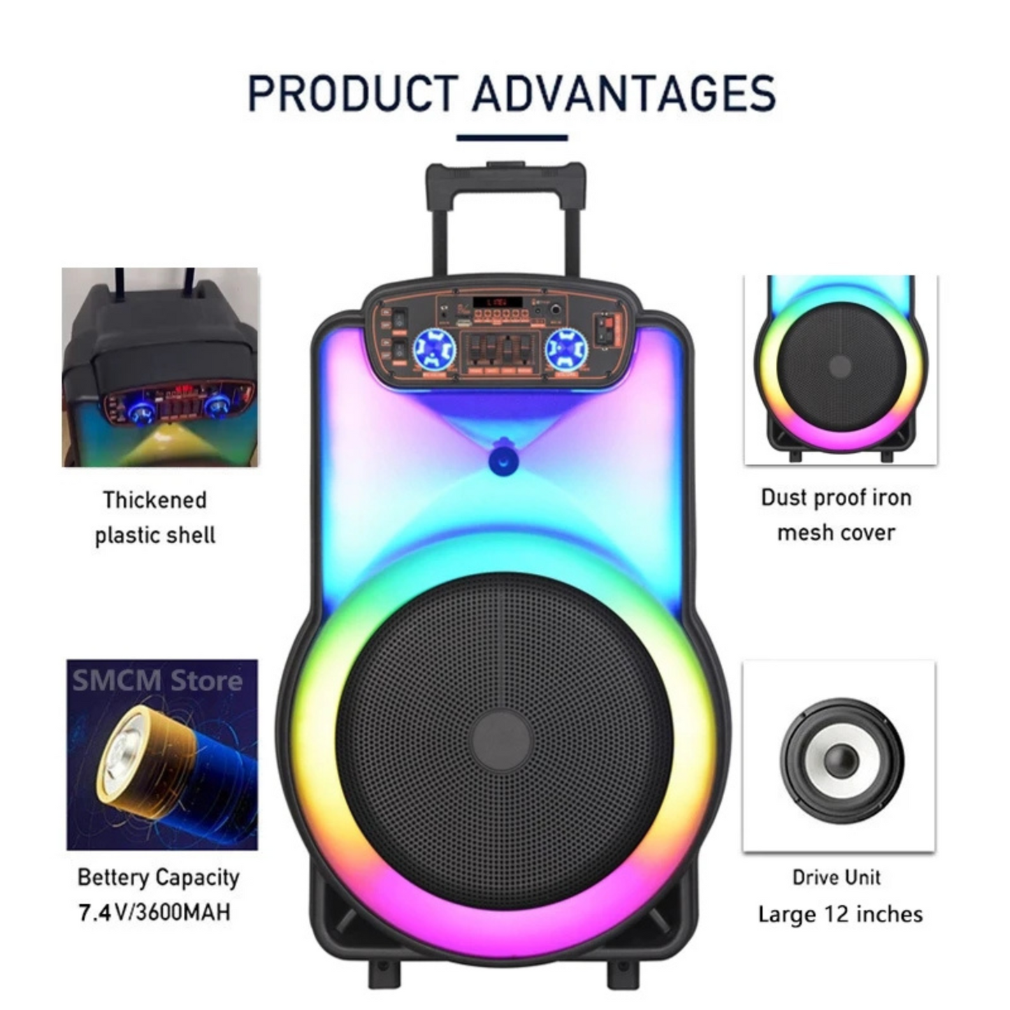 Cassa Portatile Karaoke 12'' Professionale con Microfono Altoparlante Bluethooth