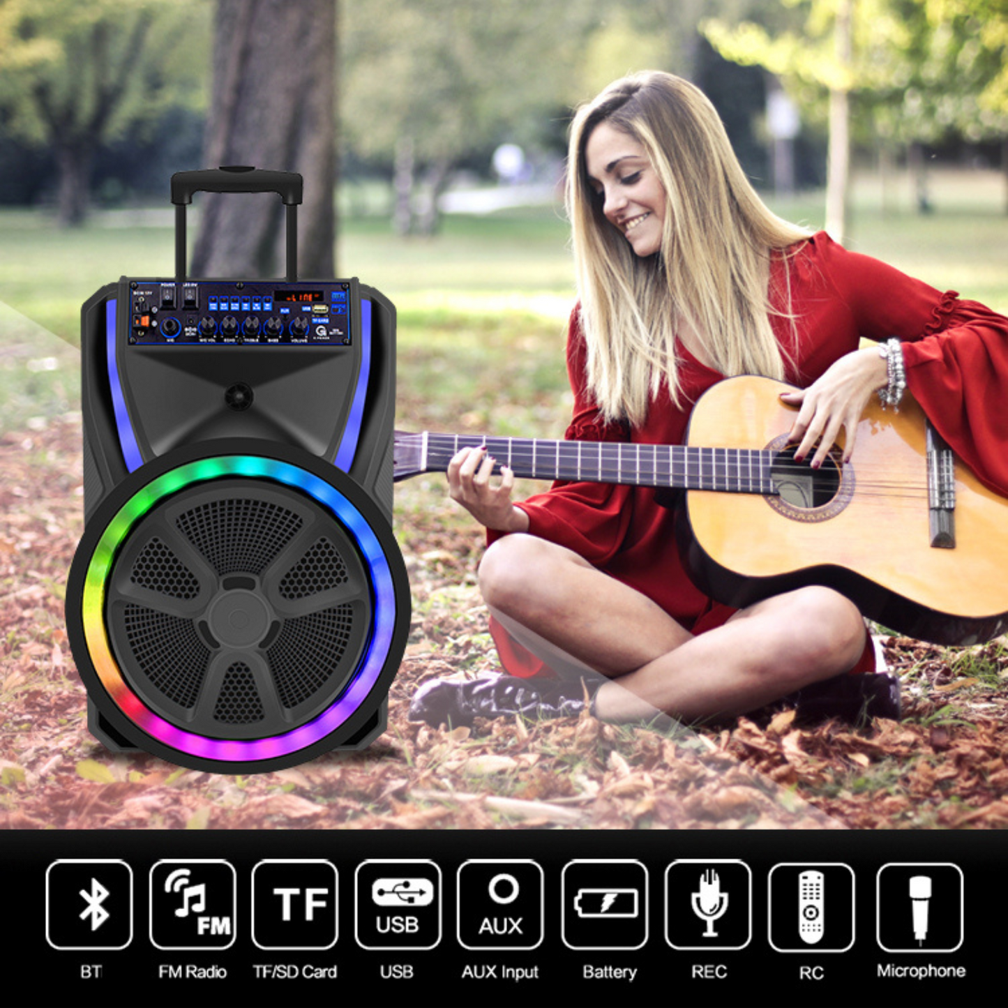 Cassa Karaoke a Batteria 8'' Portatile Bluetooth con Microfono Wireless USB/SD