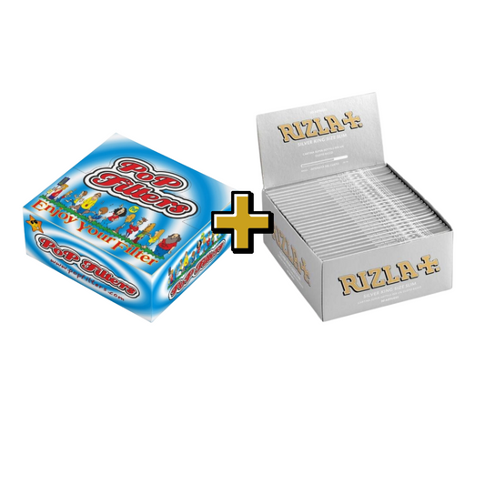 1600 Pop filters Filtri carta box da 50 Blocchetti  + RIZLA Silver King Size Argento LUNGHE Confezione da 50 Libretti X 32 Cartine