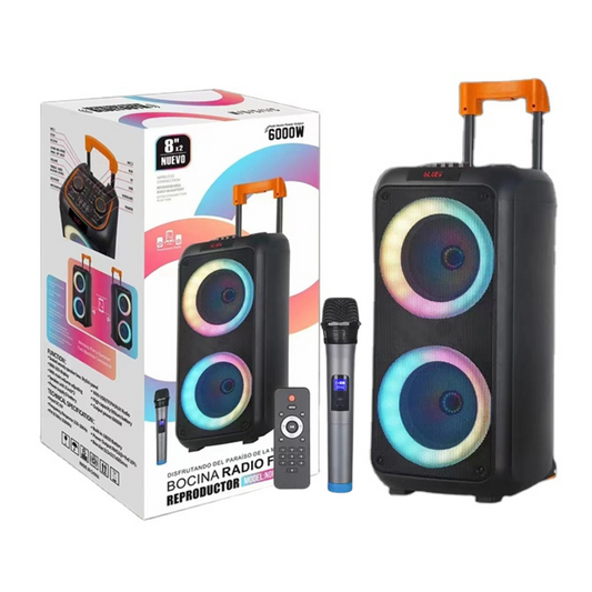 Cassa Karaoke 8''x2 Altoparlante Bluethooth 600W con Microfono Wireless a Batteria